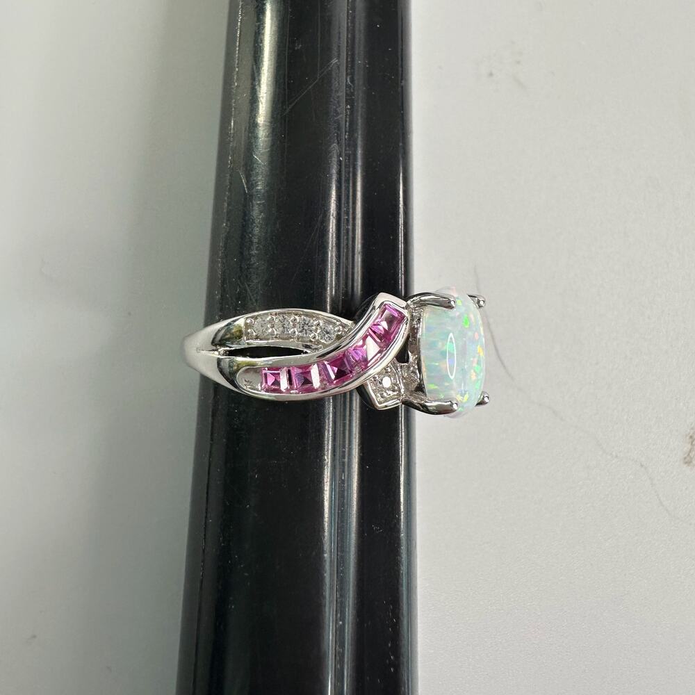 Beautiful Lab Created Opal & Sapphire Ring - Size 7 - Picture 13 of 15